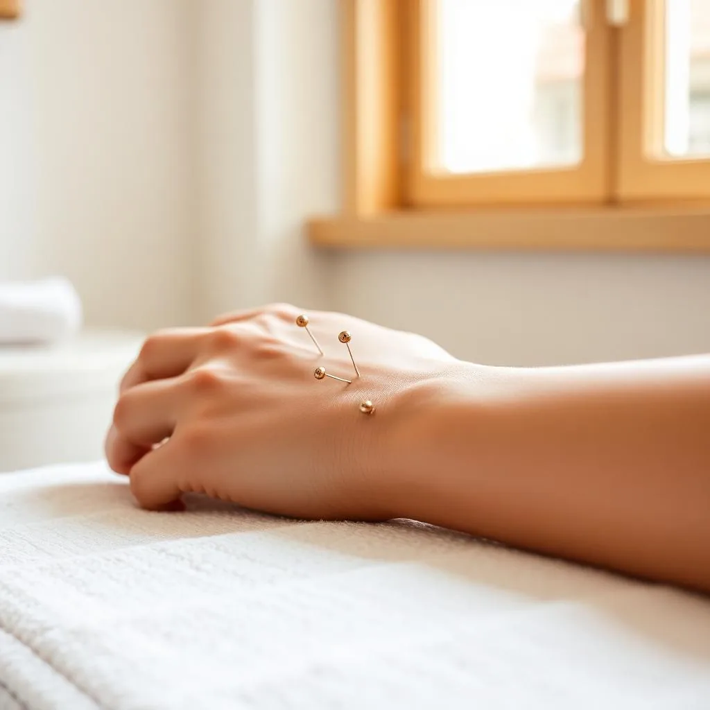 Inner forearm point detail — the heart and pericardium channel points used in insomnia protocols