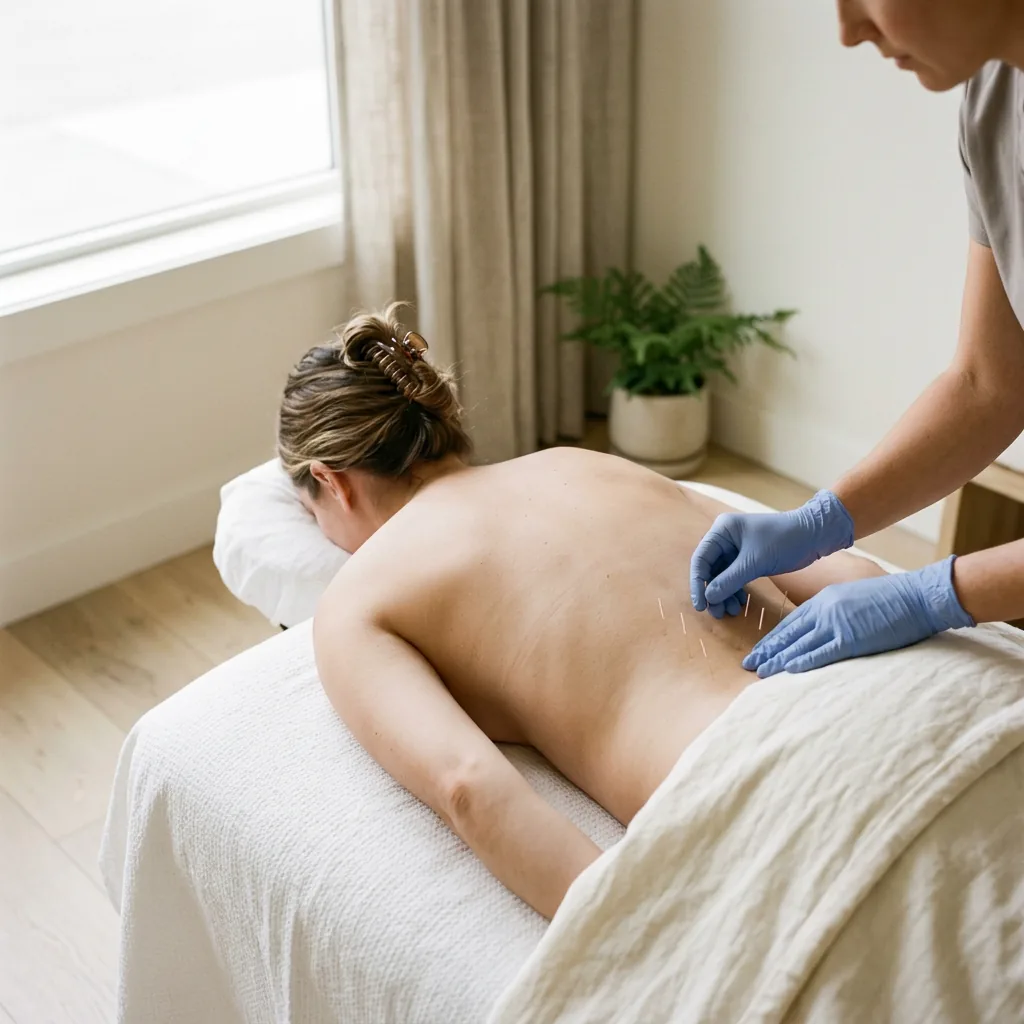 Lower back needling session for lumbar radiculopathy at our Midtown Manhattan acupuncture clinic