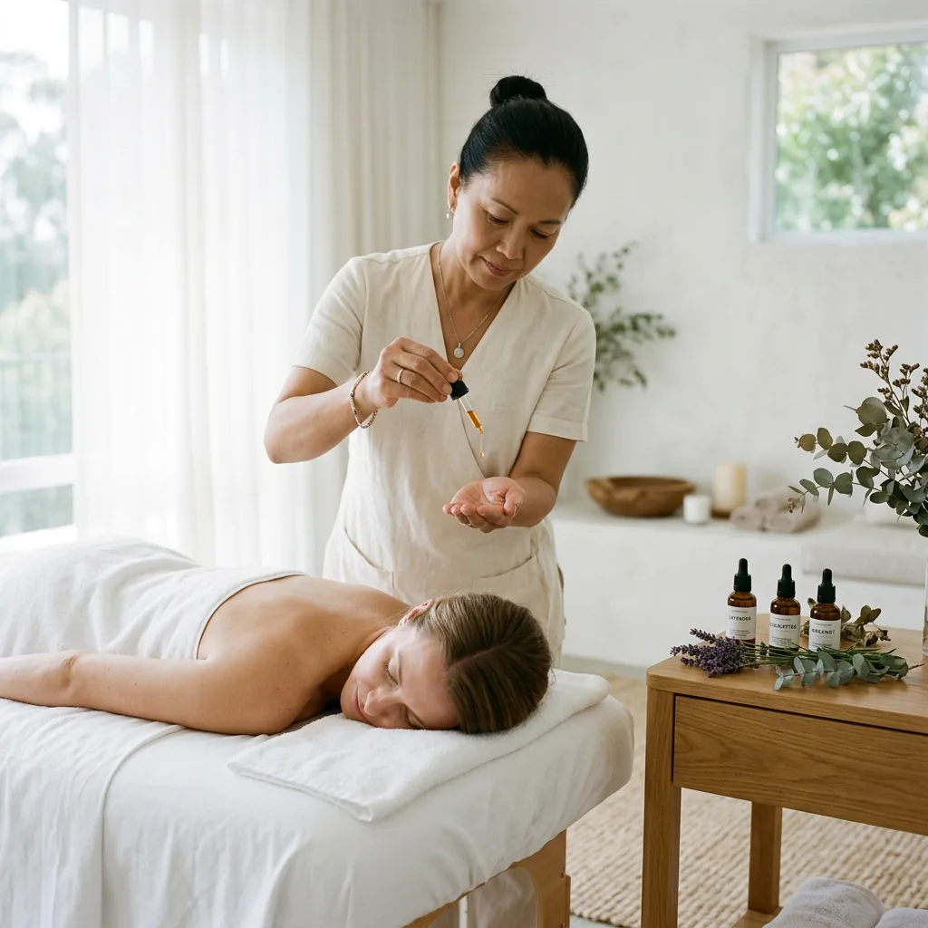 Essential oil being poured before a 60-minute full-body aromatherapy massage
