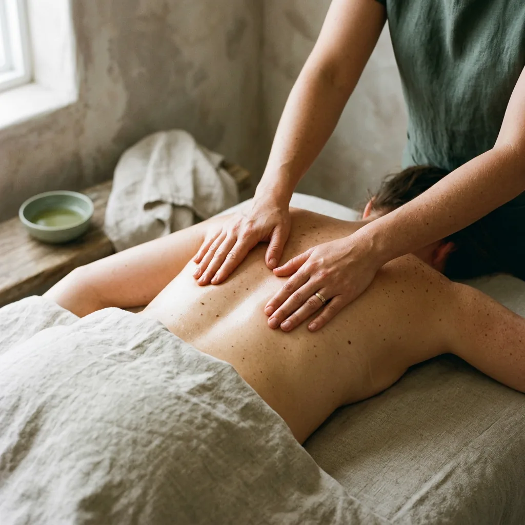 Deep tissue sports massage session in progress at our Midtown Manhattan treatment room