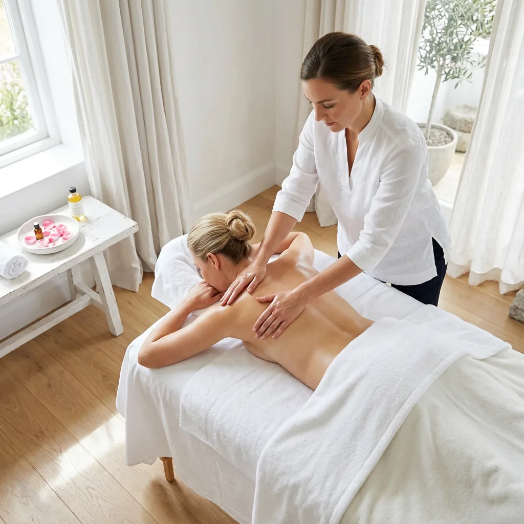 Gentle gliding technique used in lymphatic drainage massage for swelling and puffiness